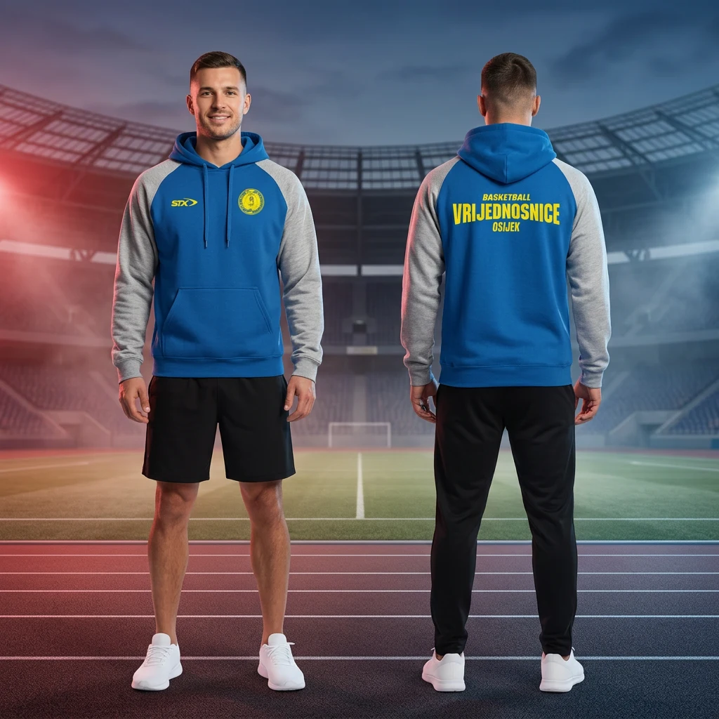 Duks ili majica Sportex po meri kluba — model 34, prednji i zadnji prikaz na sportistima