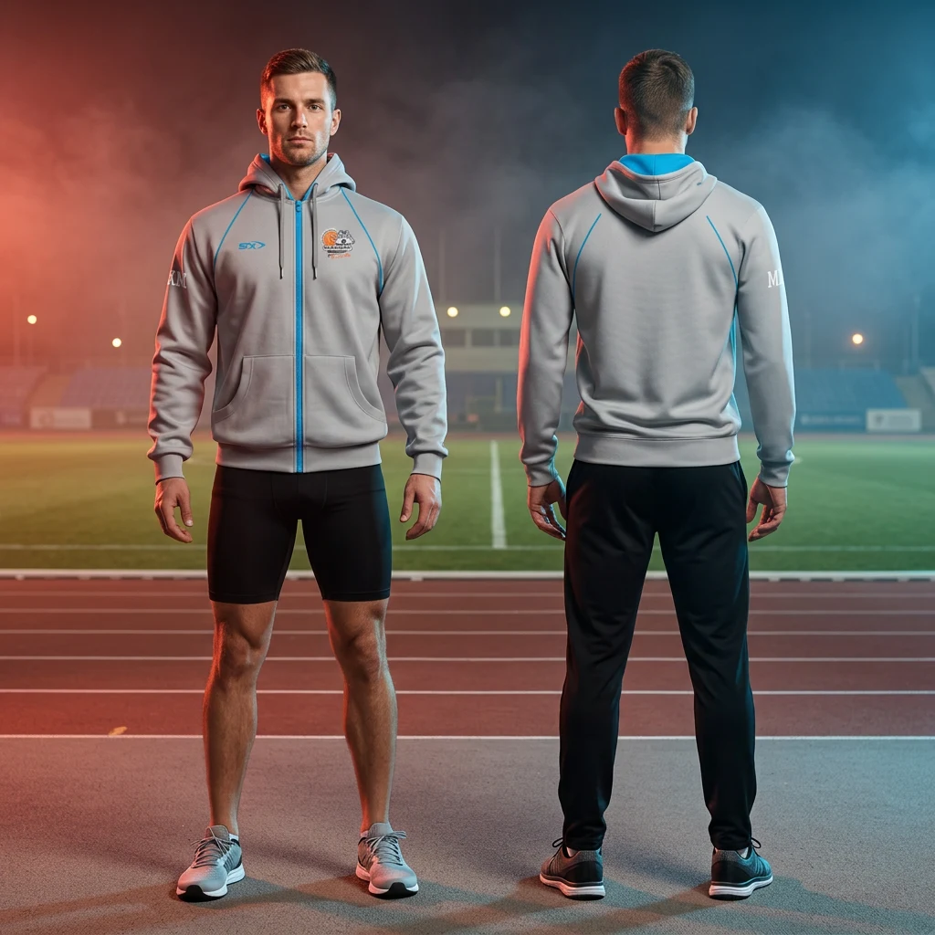Duks ili majica Sportex po meri kluba — model 35, prednji i zadnji prikaz na sportistima
