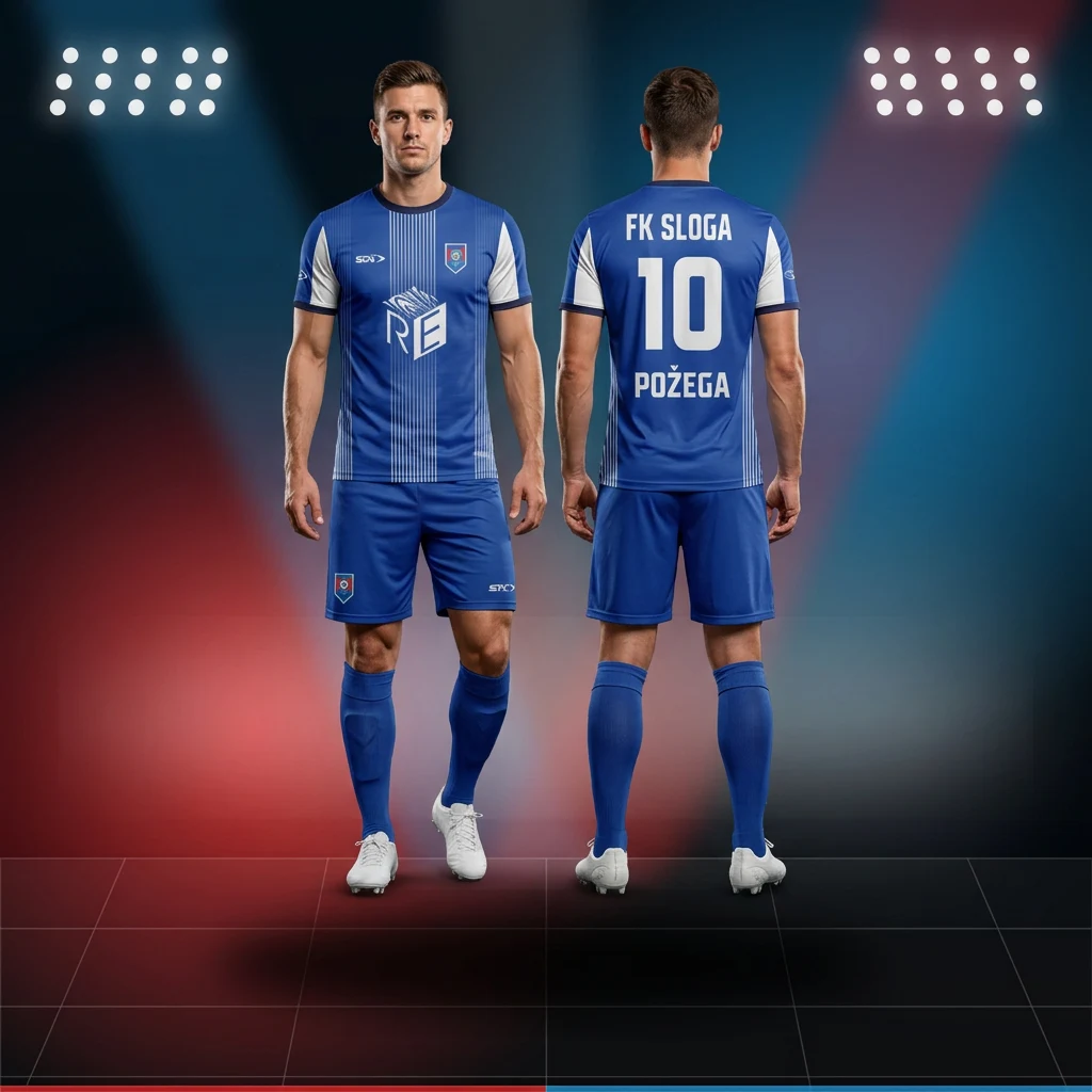 Fudbalski dres, šorc i štucne Sportex — model 12, prednji i zadnji prikaz na fudbalerima