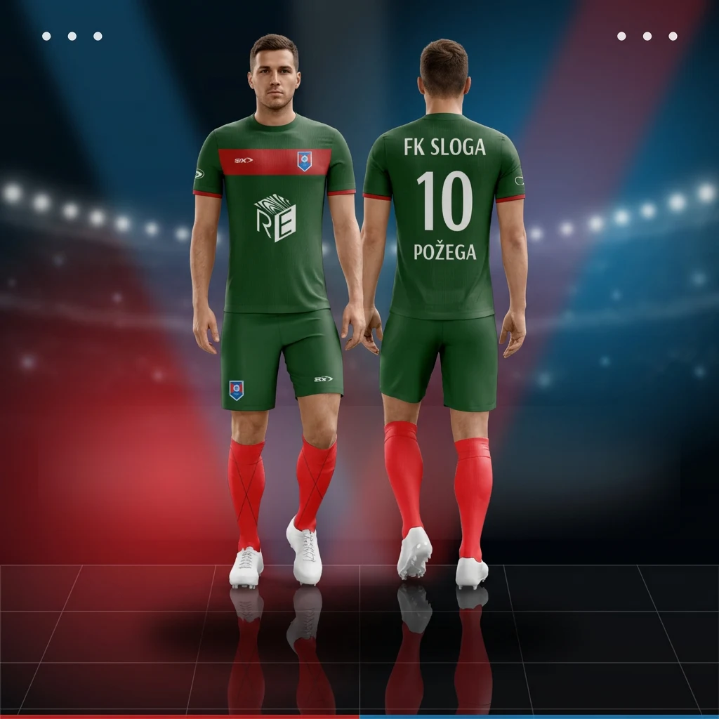 Fudbalski dres, šorc i štucne Sportex — model 13, prednji i zadnji prikaz na fudbalerima