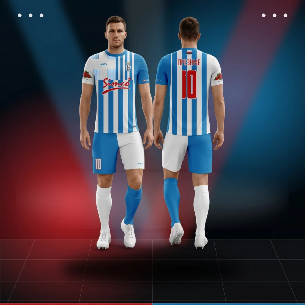 Fudbalski dres, šorc i štucne Sportex — model 14, prednji i zadnji prikaz na fudbalerima