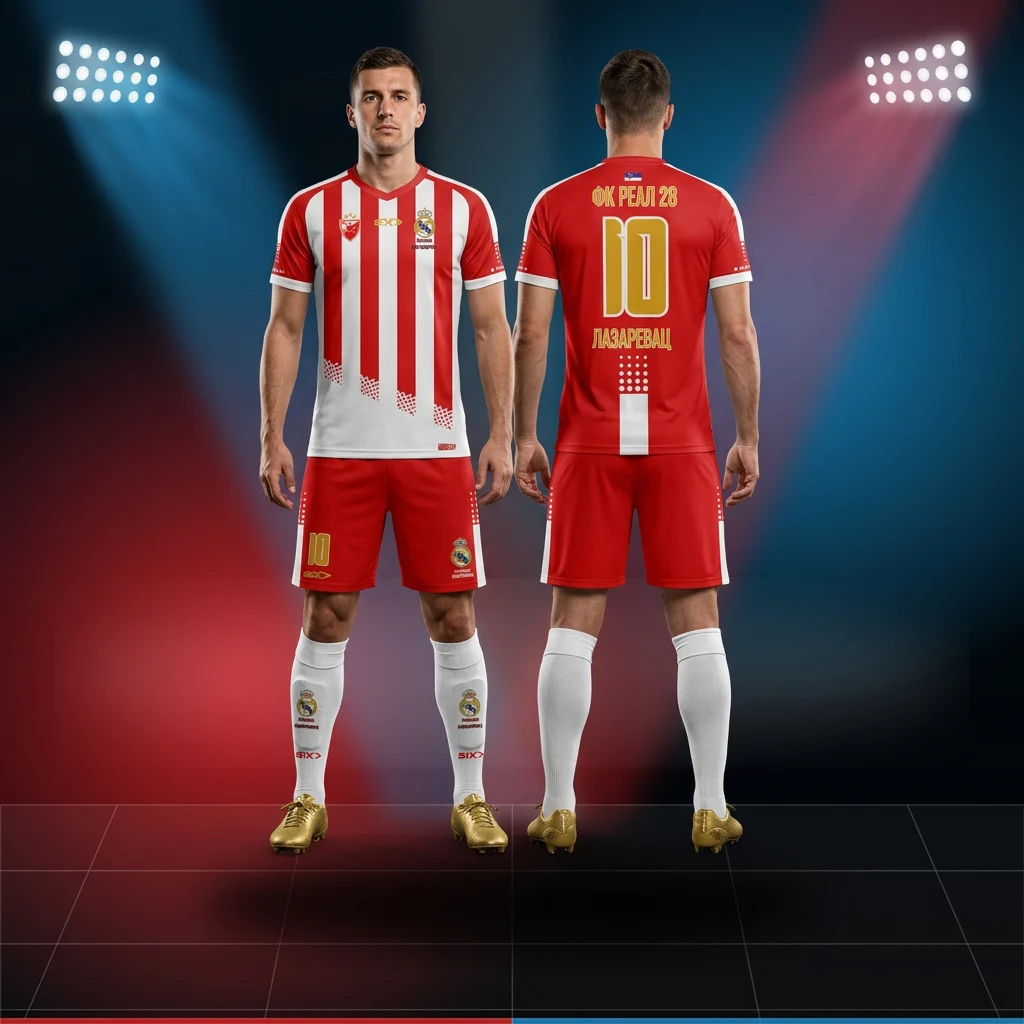 Fudbalski dres, šorc i štucne Sportex — model 25, prednji i zadnji prikaz na fudbalerima