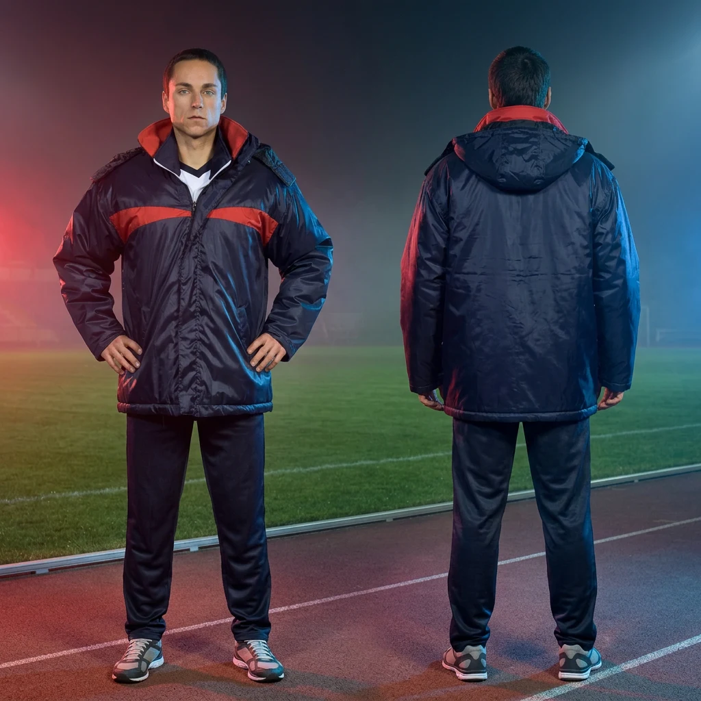 Teget sportska jakna sa crvenom prugom — prednji i zadnji prikaz — Sportex model 6