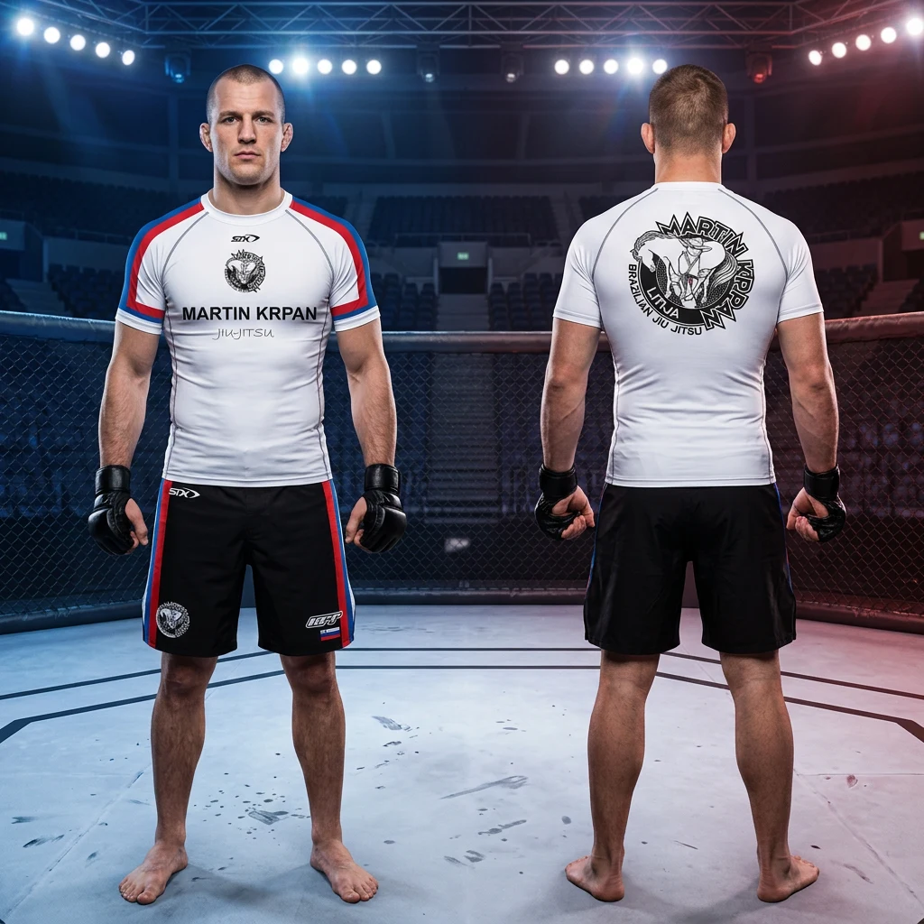 MMA sportski komplet Sportex — model 3, prednji i zadnji prikaz opreme na borcima u oktagonu