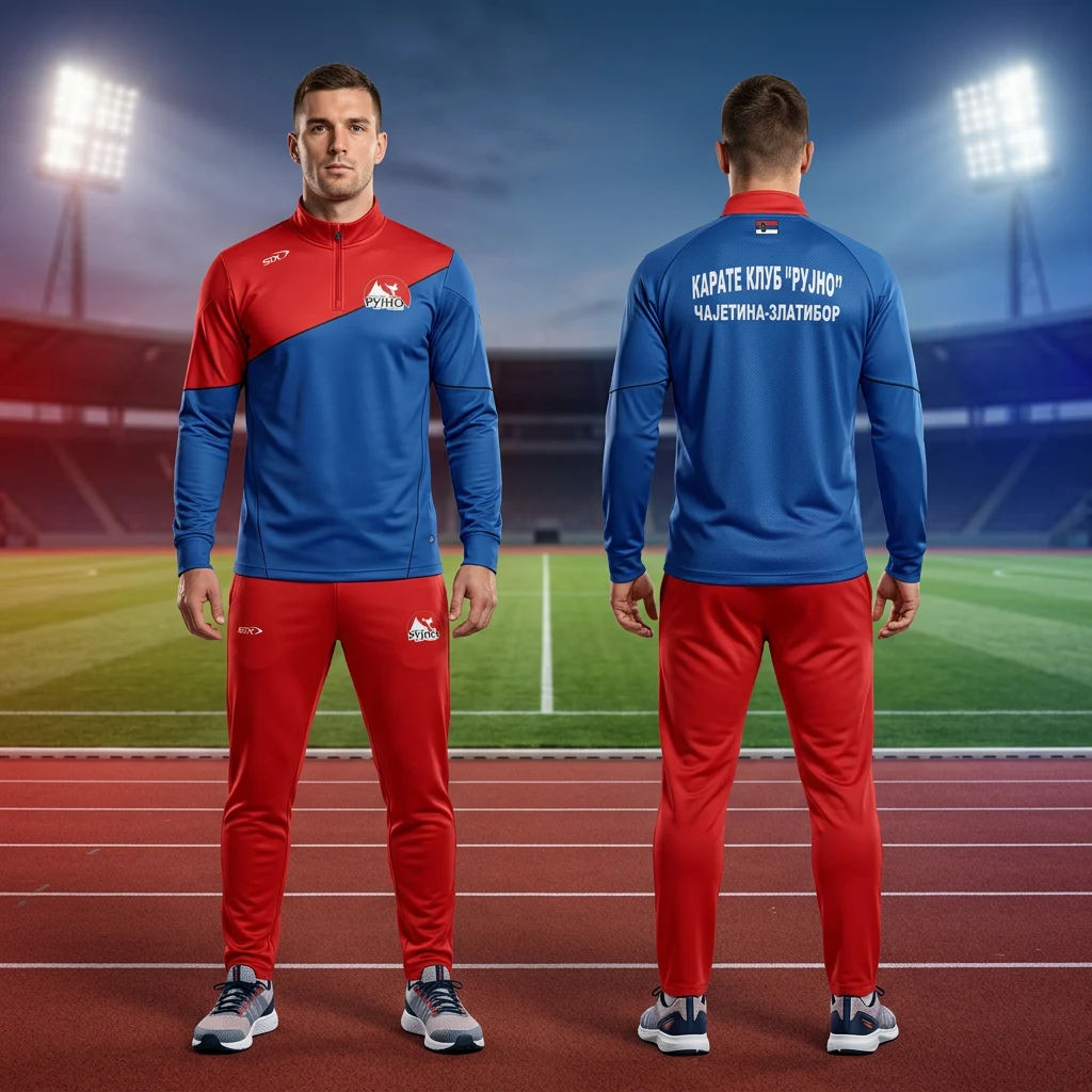Sportska trenerka Sportex po meri kluba — model 22, prednji i zadnji prikaz na sportistima